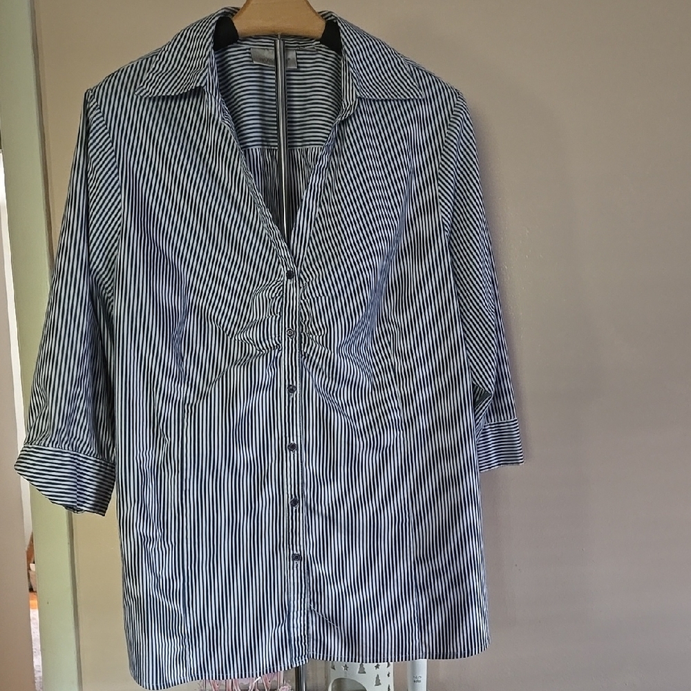 Blue and White Striped Button-Up Shirt